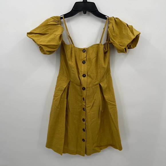 J.O.A Women's Cold Shoulder Button Up Dress in Mustard Yellow Size XS - Picture 2 of 4